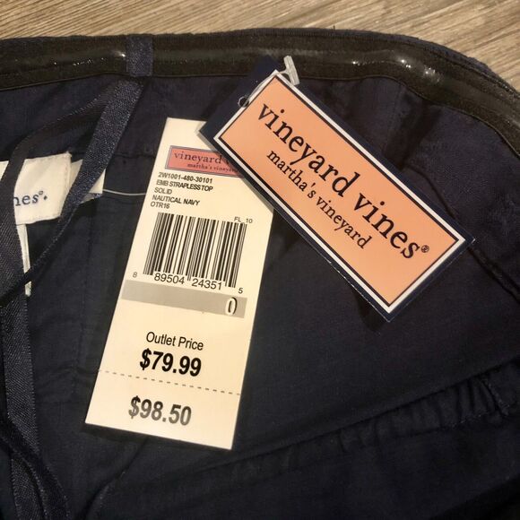 Vineyard Vines Strapless Top 0 Nautical Navy Jacquard Back Zip NWT - Picture 6 of 13